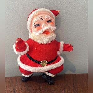 Vintage Red Santa Claus Figurine with Flocked Coat